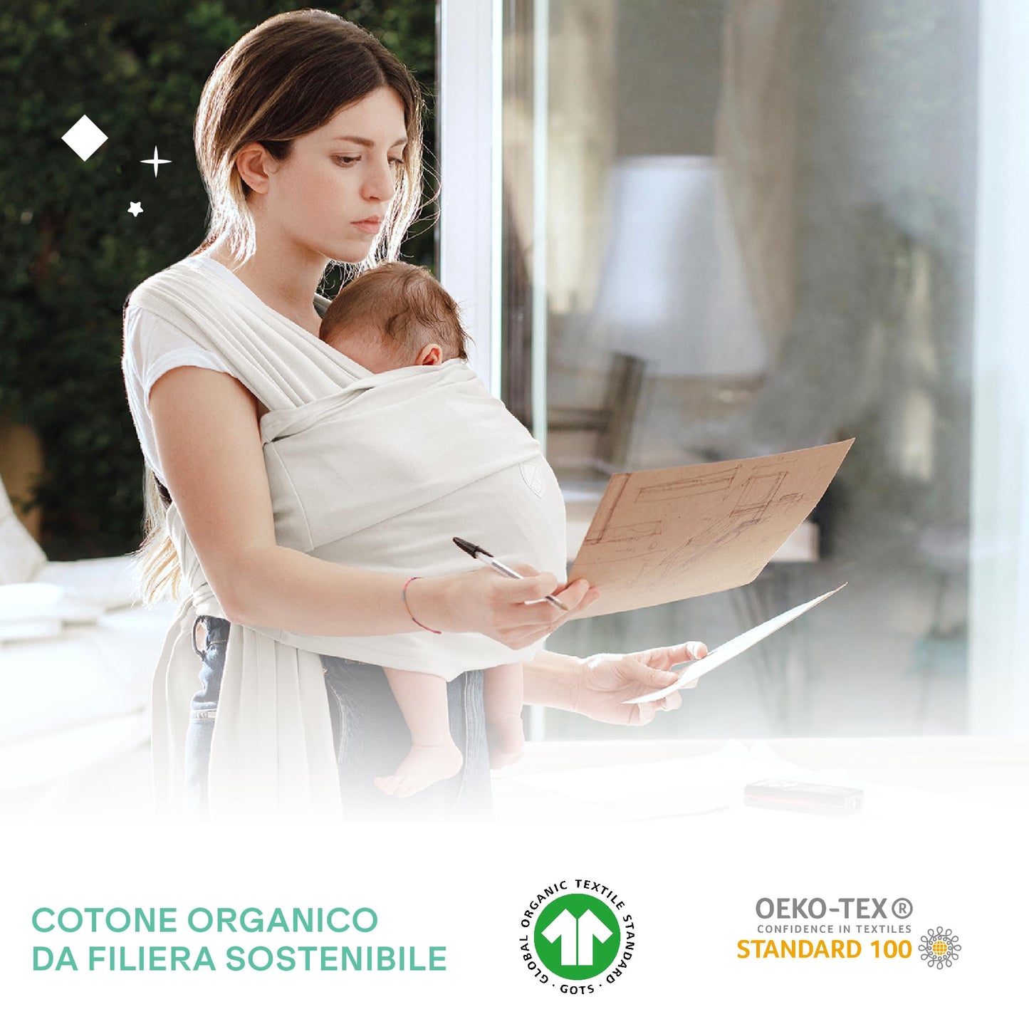 Koala Babycare Cuddle Band elastne kandelina vastsündinule, kuni 15 kg, helehall
