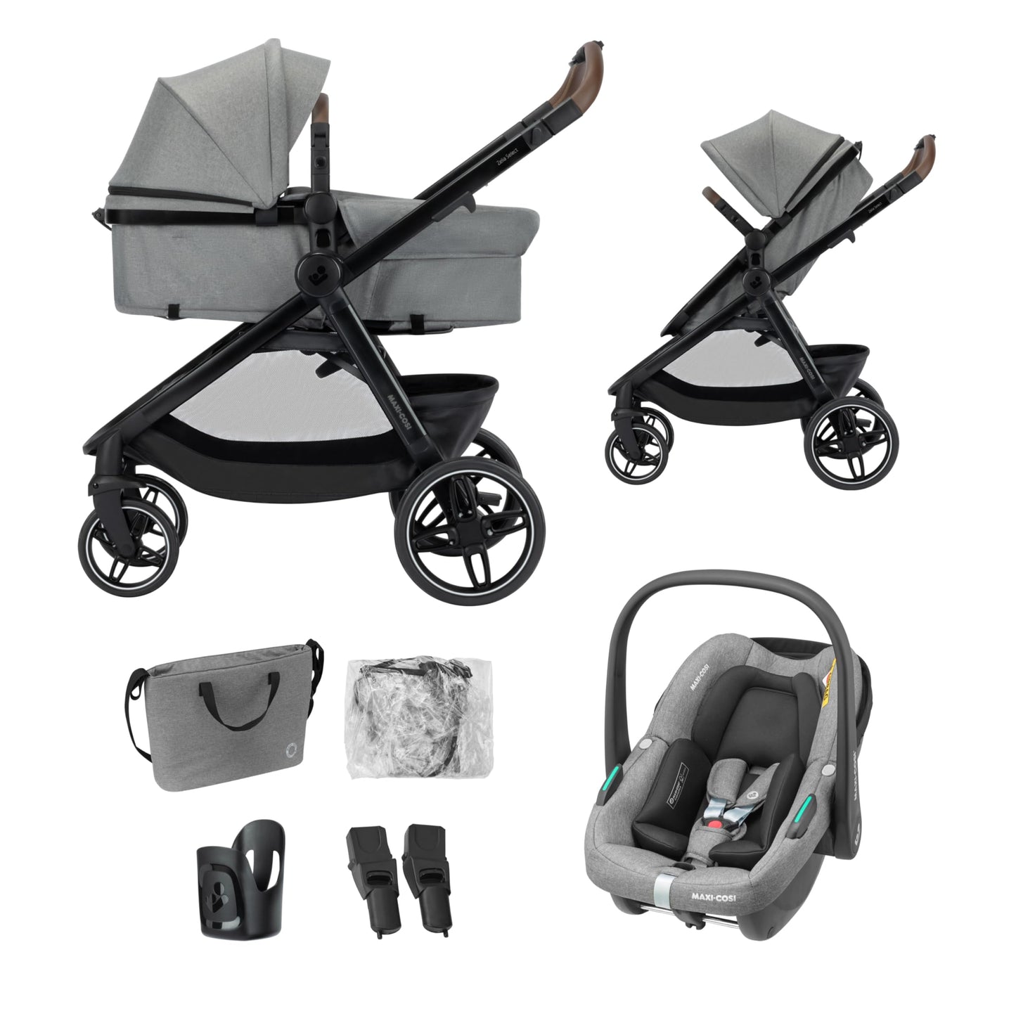 Maxi-Cosi Zelia Select Trio 3-ühes lapsevanker, CabrioFix S i-Size, hall, 0–4 a