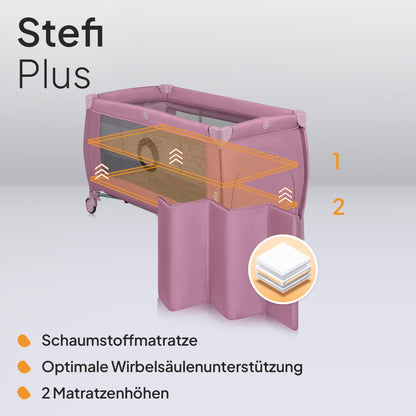 Lionelo Stefi Plus reisivoodi (2 kõrgust), roosa, kuni 15 kg, LO-STEFI PLUS PINK MAGNOLIA