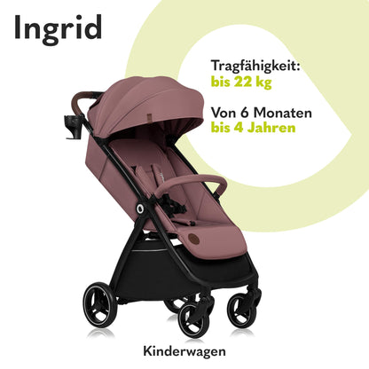 Lionelo INGRID jalutuskäru Pink Mauve, kuni 22 kg, kokkupandav, 360° rattad