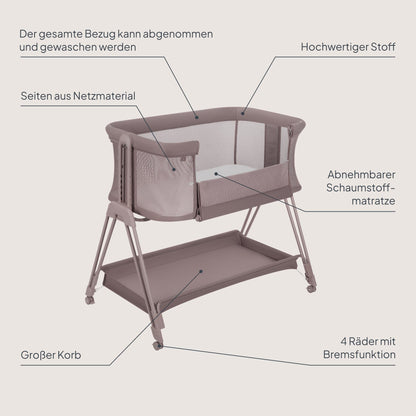 Lionelo Luna EIN -sivusänky ja matkasänky patjalla, beige (Beige Taupe), enintään 9 kg