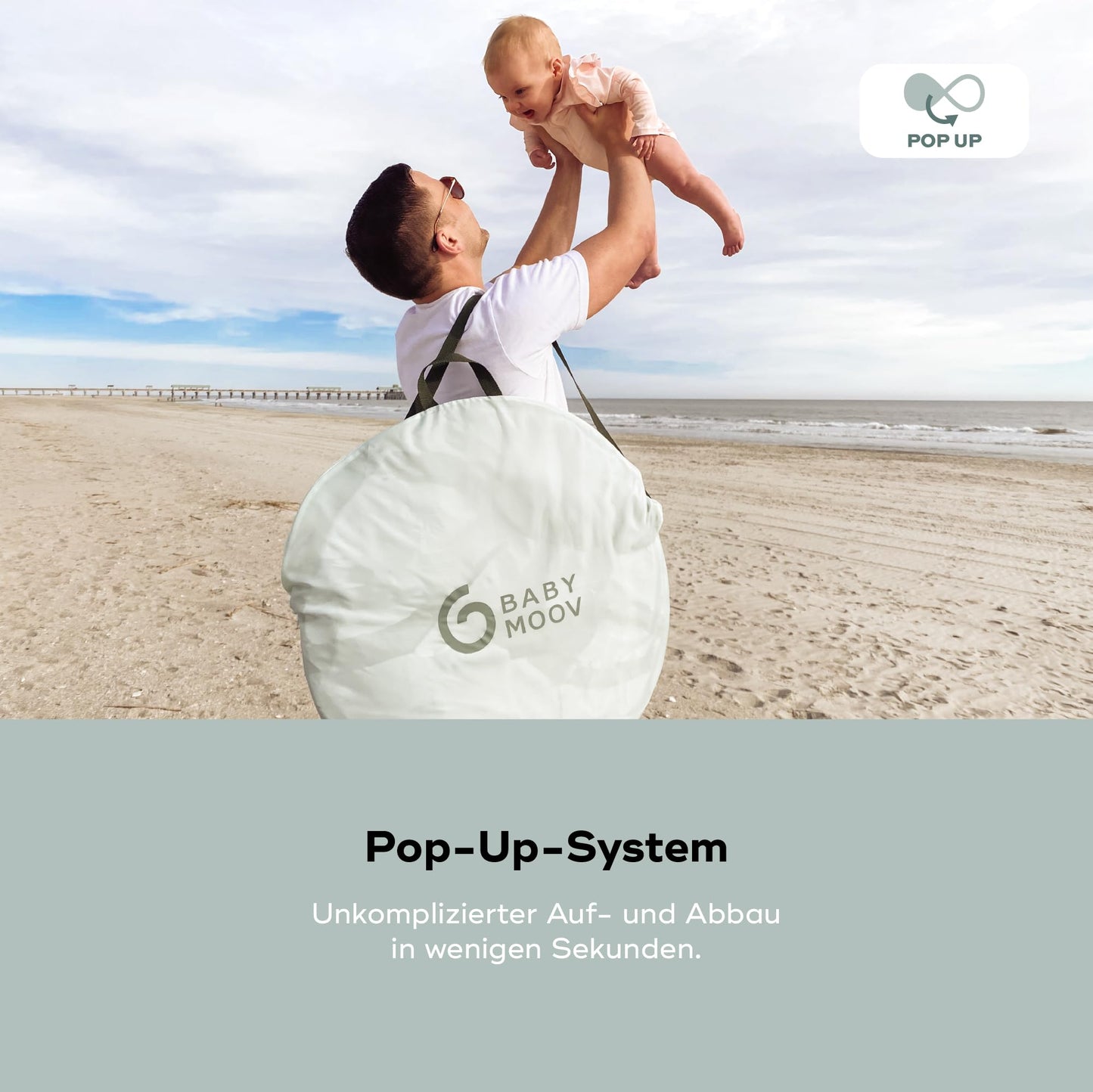 Babymoov rannatelk Moov & Protect UV 50+ pop-up, roheline, 91 x 150 x 109 cm
