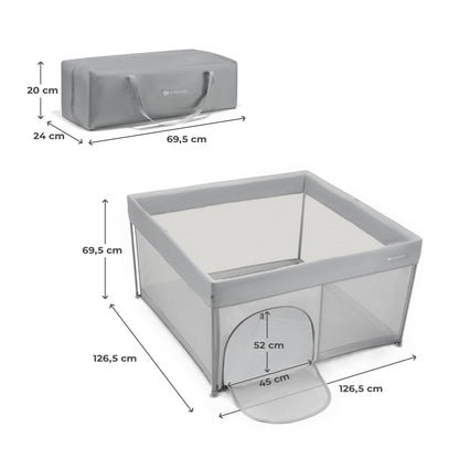 Kinderkraft ZIKI kokoontaitettava leikkikehä kantokassilla, harmaa (Grey), 126,5 × 126,5 cm