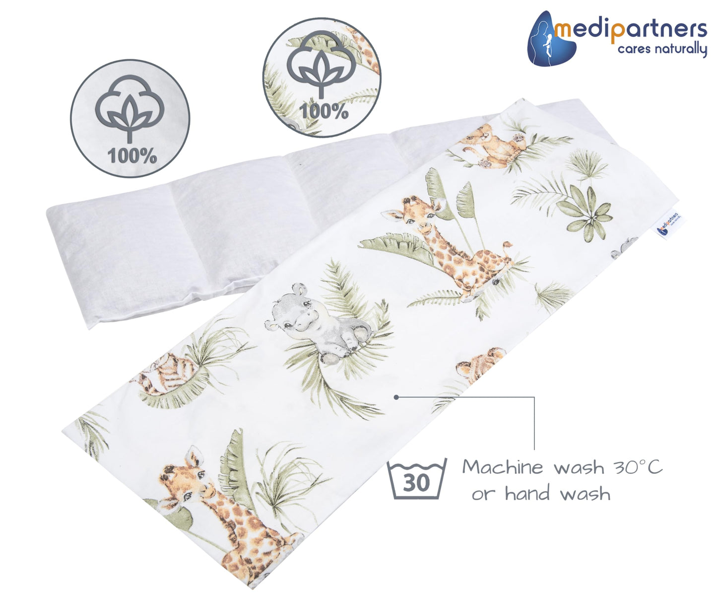Medi Partners kirsikivipadi 60 × 20 cm, 800 g, 100% puuvill, Safari muster