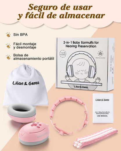 Lilian&Gema 2-in-1 mürasummutavad kõrvaklapid beebile, roosad