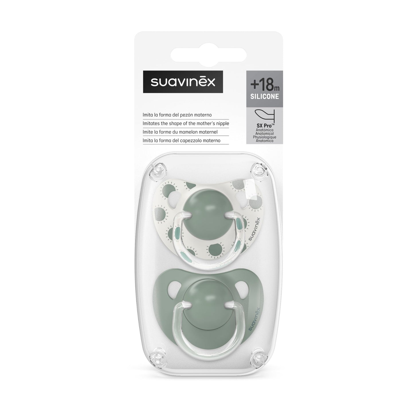 SUAVINEX lutt SX Pro 2 tk, anatoomiline silikoon, roheline (Walk), alates 18 kuust