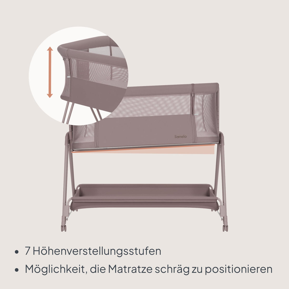 Lionelo Luna EIN -sivusänky ja matkasänky patjalla, beige (Beige Taupe), enintään 9 kg