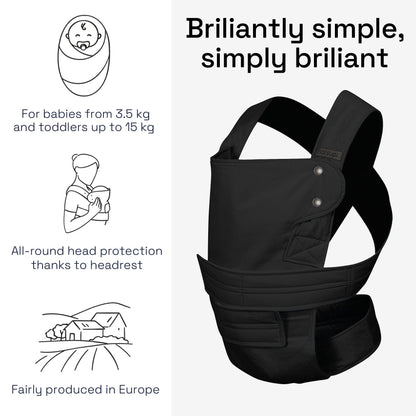 Marsupi 2.0 beebikandekott vastsündinule, kuni 15 kg, kerge ja kompaktne, takjakinnitusega, must S/M
