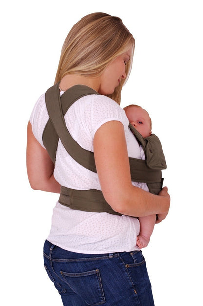 Marsupi-kantoreppu tarrakiinnityksellä, luomupuuvilla, oliivinvihreä (Olive), koko S/M, 3,5–15 kg