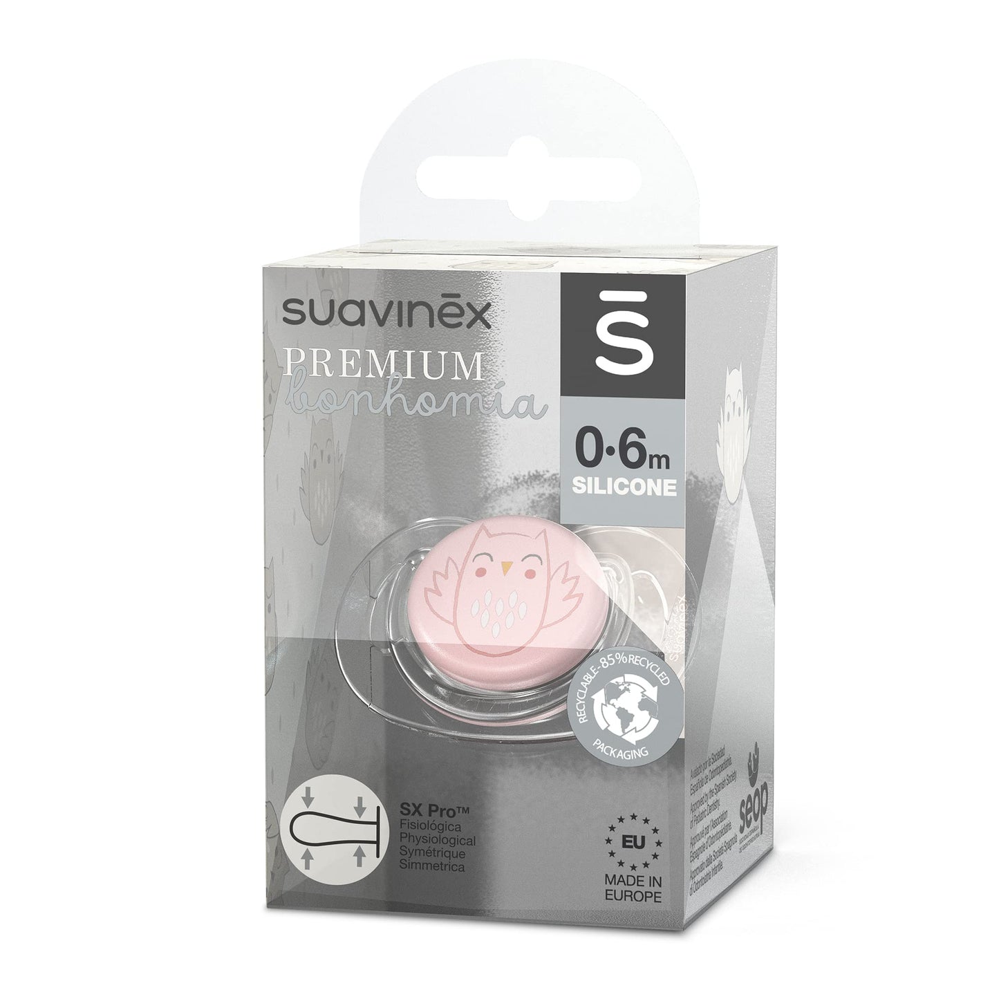 SUAVINEX lutt Bonhomia Rosa 0-6 kuud, sümmeetriline SX Pro, silikoonist