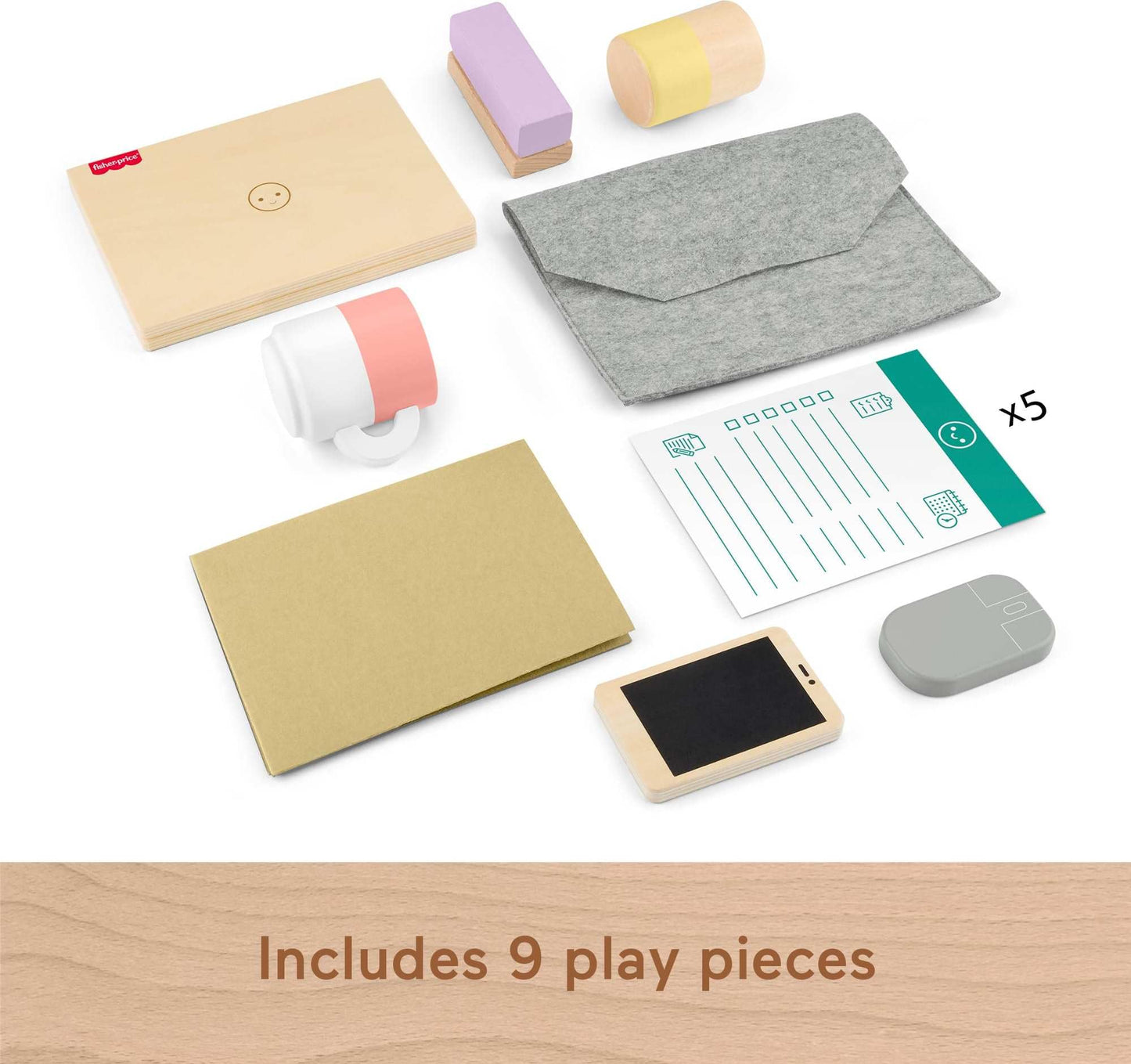 Fisher-Price puidust rollimängukomplekt „Work From Home”, 9-osaline (3+)