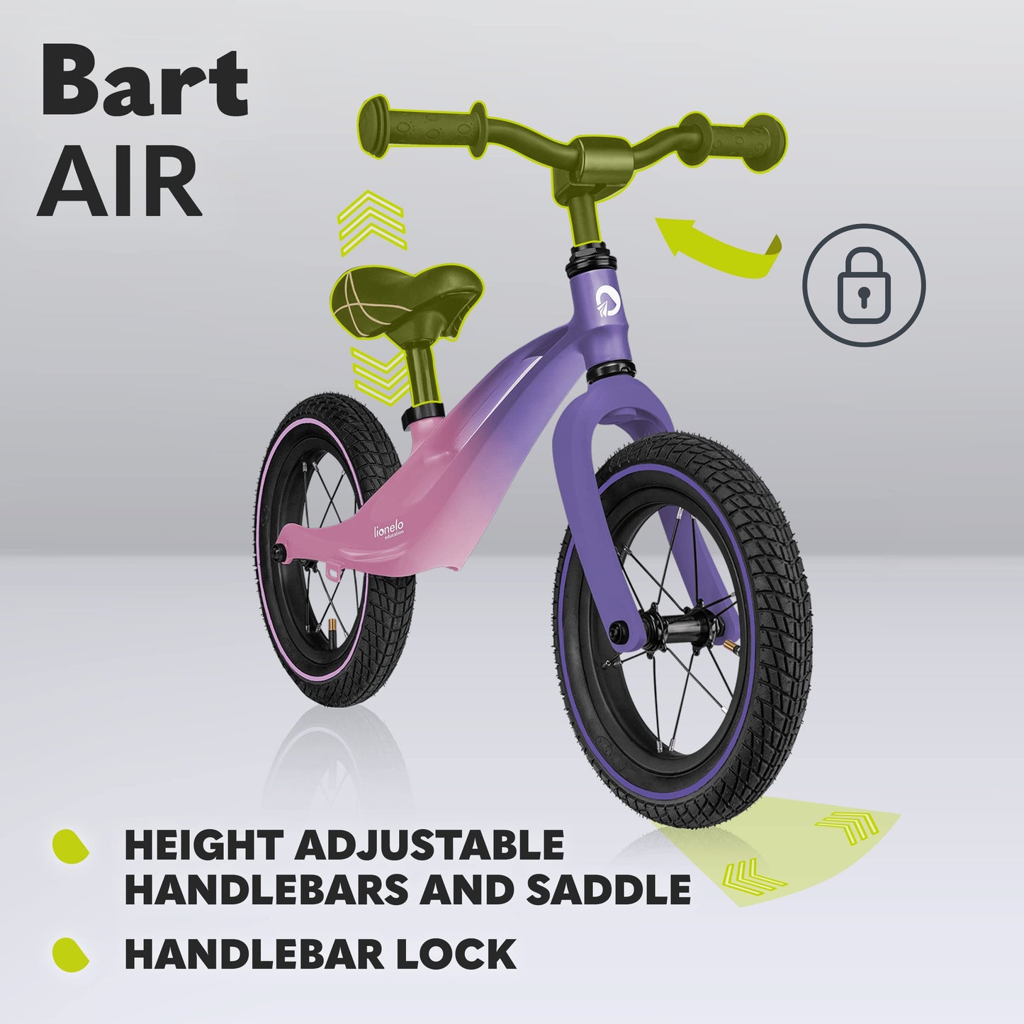 lionelo tasakaaluratas/jooksuratas BART AIR 12 tolli, PINK VIOLET, 2-5-aastastele