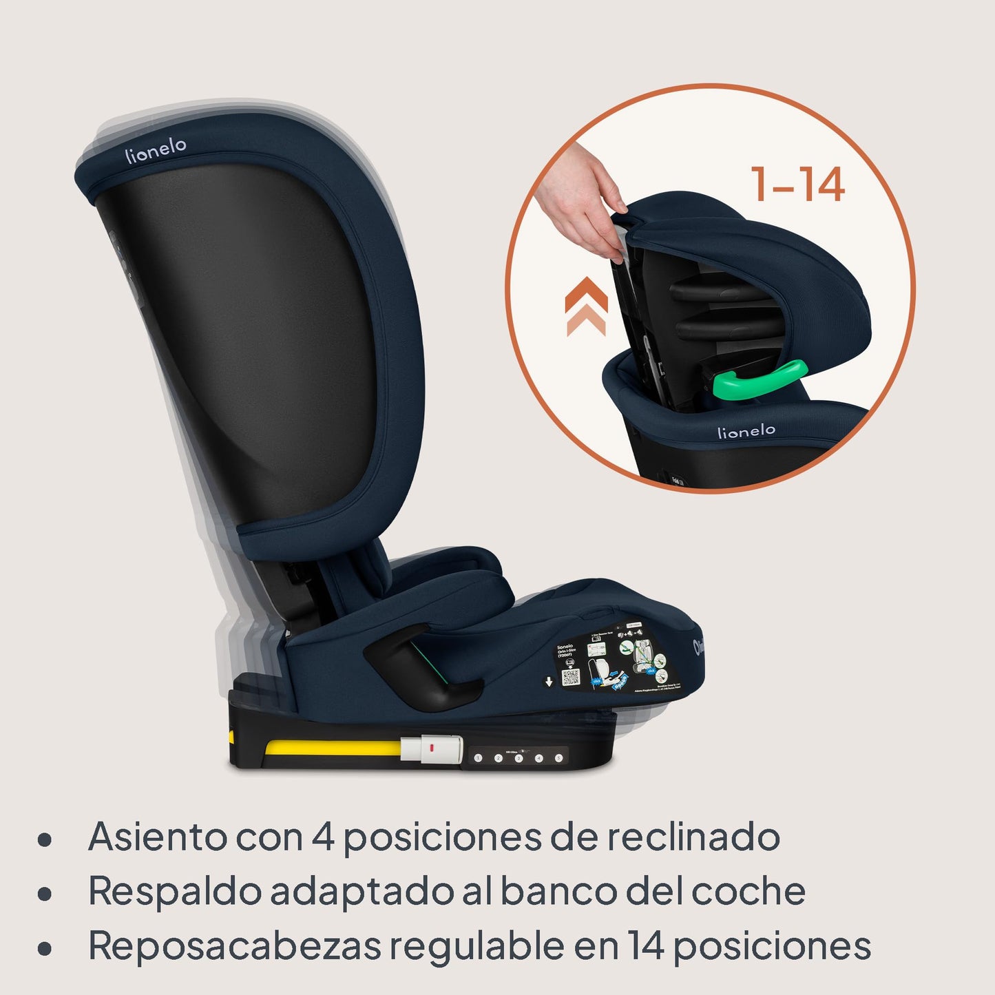 Lionelo Orin i-Size turvatool 100–150 cm ISOFIX, kokkuvolditav, (tumesinine)