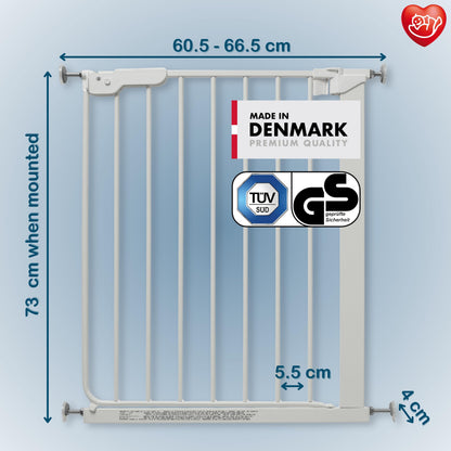 BabyDan Esbjerg kitsas survekinnitusega turvavärav 60,5–66,5 cm, valge