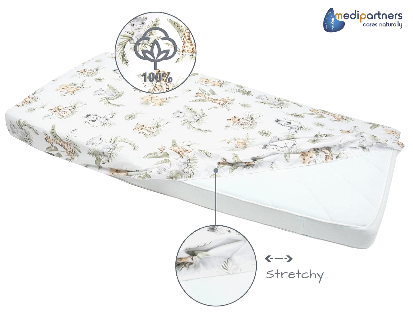 Medi Partners voodilina 60×120 cm, 100% puuvill, Safari muster