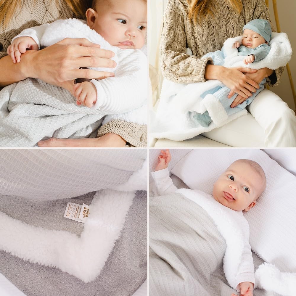 Interbaby beebitekk 80 × 110 cm – puuvill ja pehme borreguillo, münt