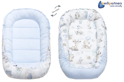Medi Partners beebipesa 5-osaline komplekt, 100×60×15 cm – hirved ja siilid, sinise plüüsiga