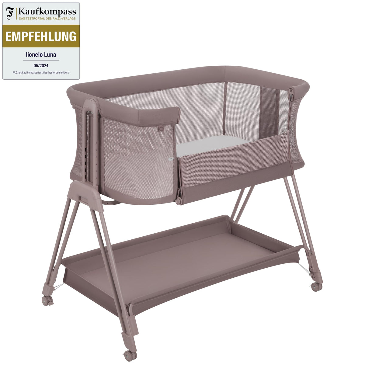 Lionelo Luna EIN -sivusänky ja matkasänky patjalla, beige (Beige Taupe), enintään 9 kg