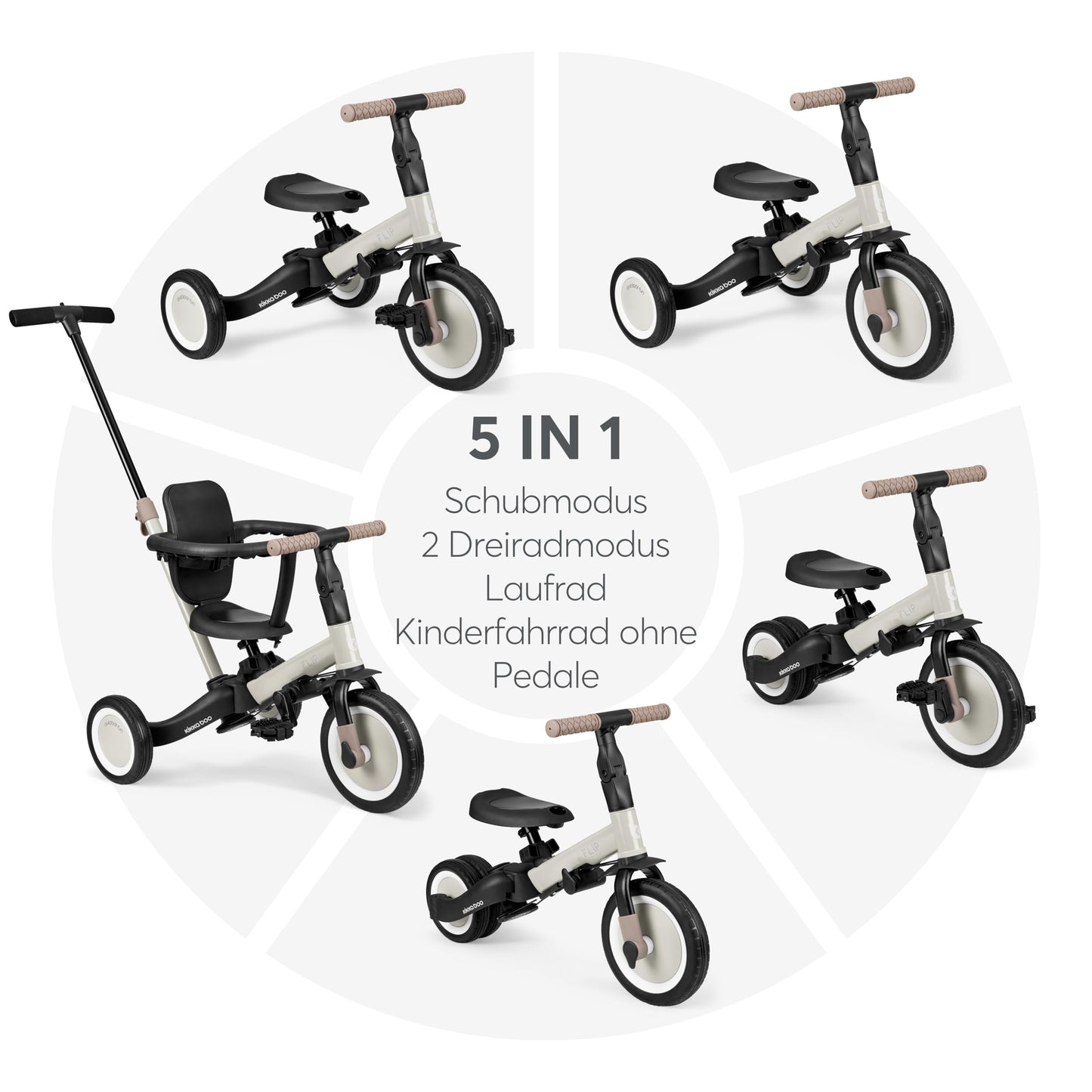 Kikka Boo FLIP 5-ühes jooksuratas ja kolmerattaline jalgratas, beež