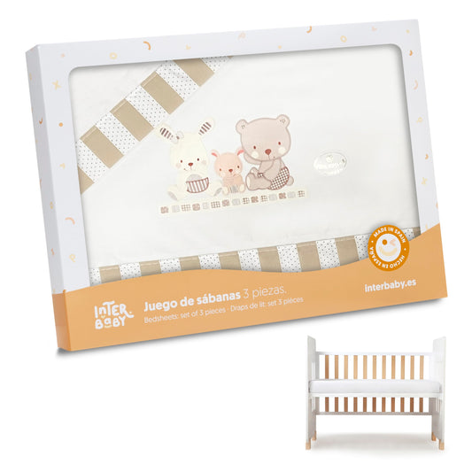 Interbaby Love beebivoodipesu komplekt 60x120cm , beez, 3-osaline