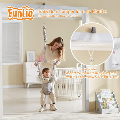 FUNLIO beebitürhopser 6–24 kuud, hall, kuni 18 kg, uksekinnitusega