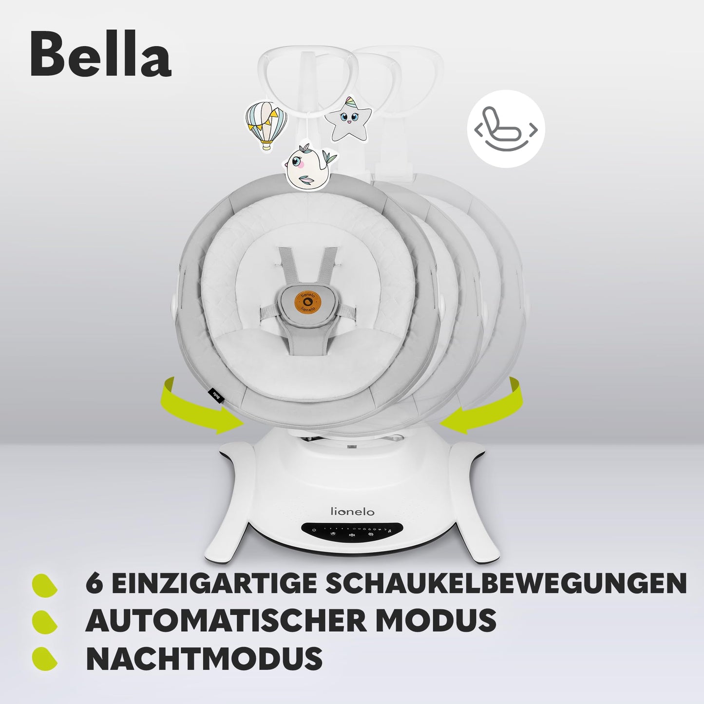 Lionelo Bella elektriline beebikiik 360° pöörleva istmega, helehall