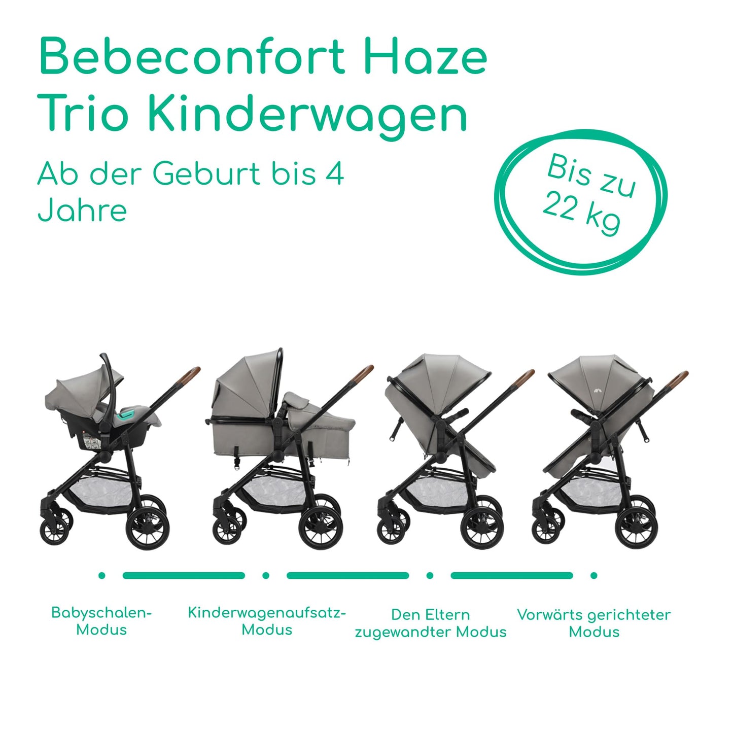 Bebeconfort Haze Trio 3-in-1 vankrikomplekt, Tinted Stone, 0–4 a, kuni 22 kg
