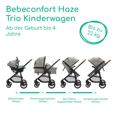 Bebeconfort Haze Trio 3-in-1 vankrikomplekt, Tinted Stone, 0–4 a, kuni 22 kg