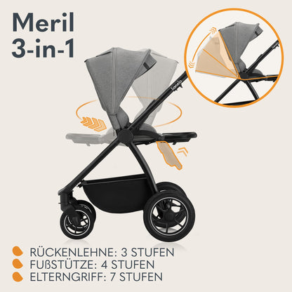 Lionelo MERIL 3-ühes vanker LO-MERIL 3IN1, hall, 0-48 kuud