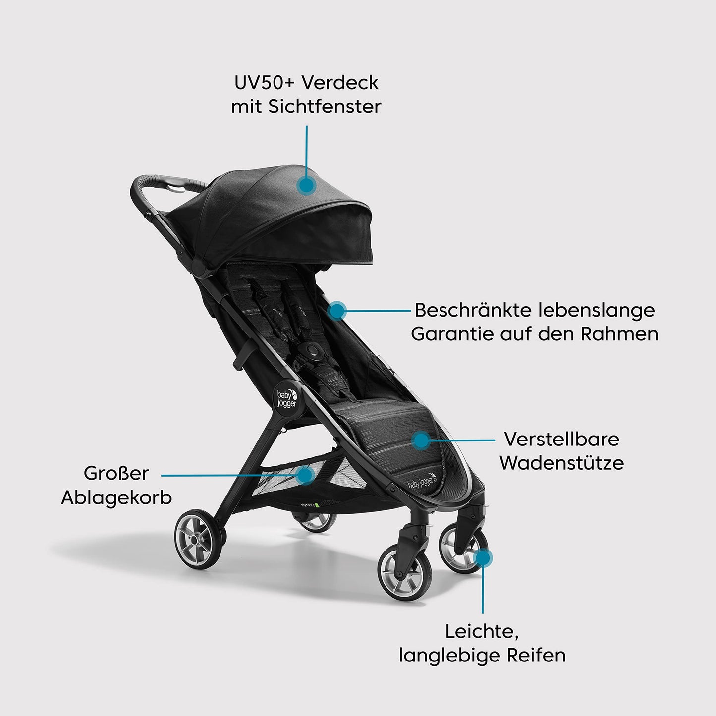 Baby Jogger City Tour 2 kergkäru, must, ühe käega kokkupandav