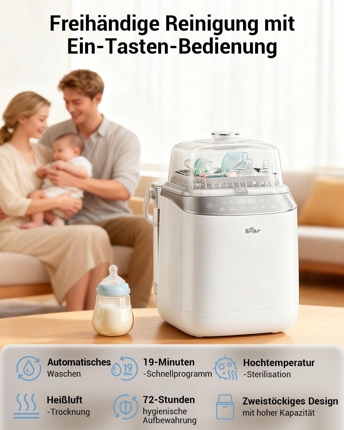 Bear Bottle Washer Pro pudelipesumasin, sterilisaator ja kuivati, 4-ühes, 90 tabletti