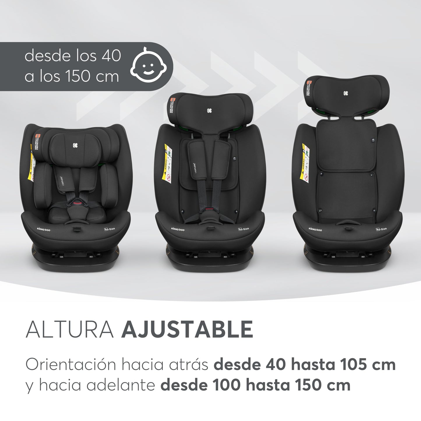 KikkaBoo i-EXPLORE 2 i-Size turvatool 40–150 cm, ilma ISOFIXita, must