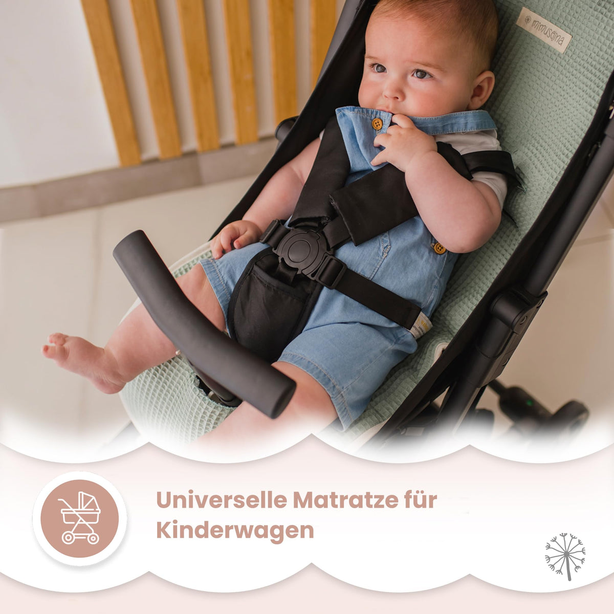 MIMUSELINA universaali vaunujen istuinpehmuste Waffle Mint, 34 × 84 cm