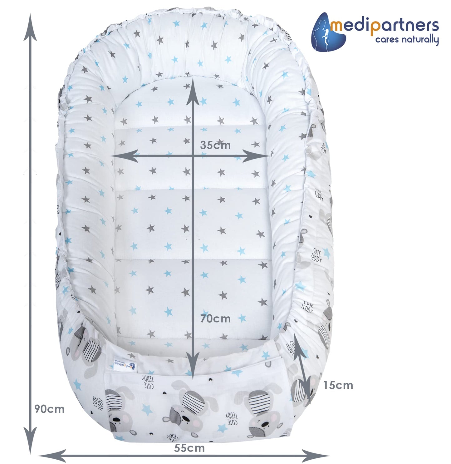 Medi Partners beebipesa Babynest Teddybär, 100 x 60 x 15 cm, vastsündinule