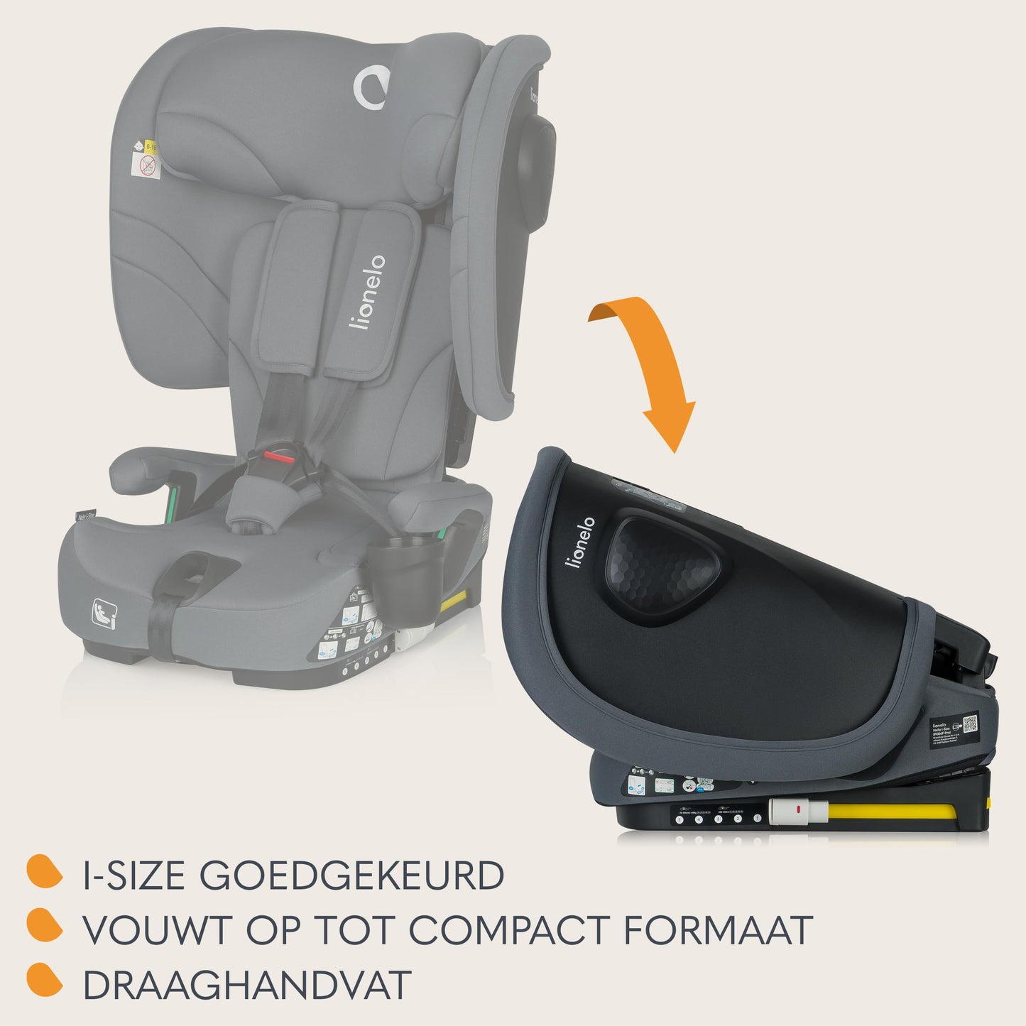 Lionelo Nelly i-Size ISOFIX turvatool 76–150 cm, kokkupandav, grafiithall