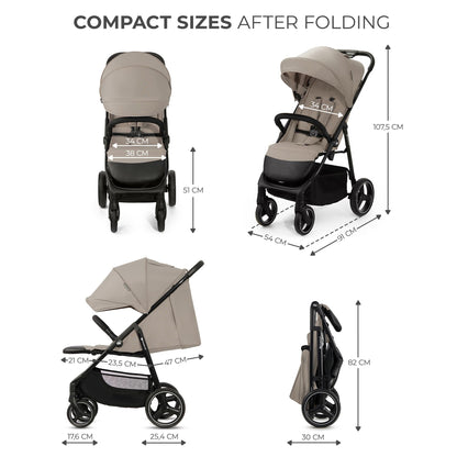 Kinderkraft TRIG 3 kerge jalutuskäru kuni 25 kg, ühe käega kokkupandav, beež