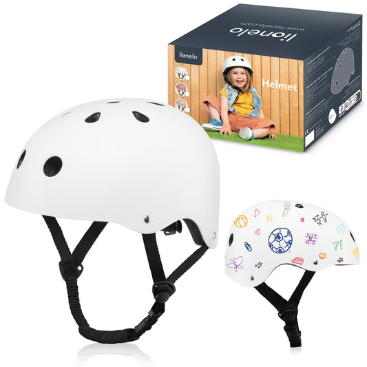 Lionelo Helmet lasten kypärä, säädettävä 50-56 cm, leukasuojalla, valkoinen