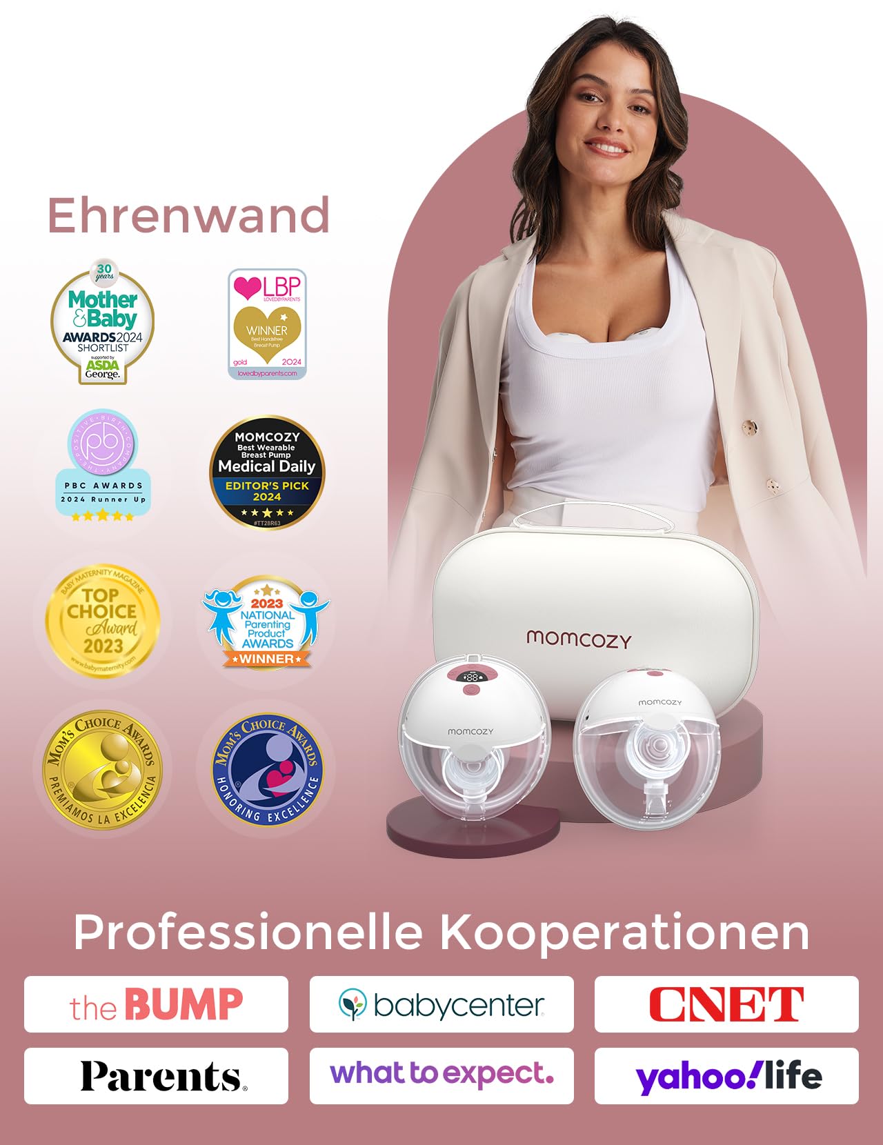 Momcozy M5 elektriline rinnapump, 2 tk, punane, äpiga juhitav