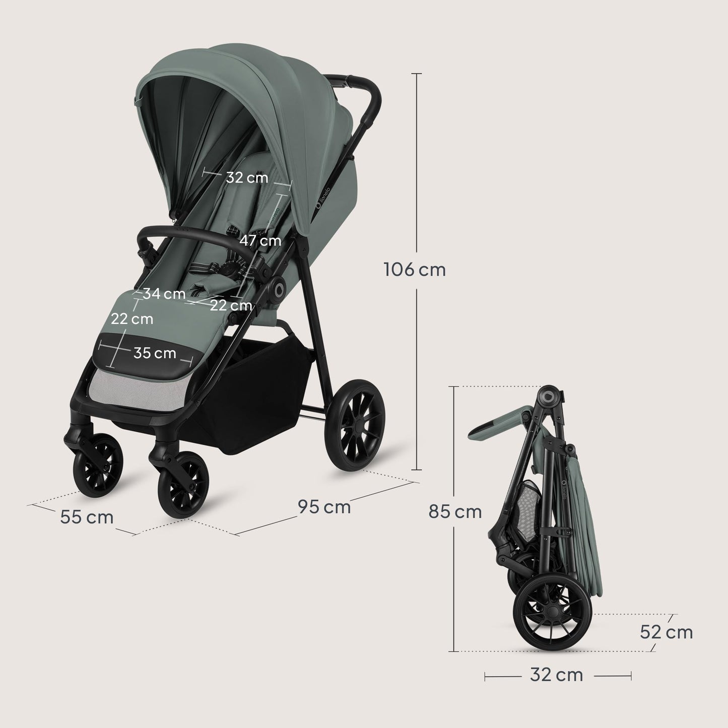 Lionelo Emerald jalutuskäru, roheline, 6 kuud kuni 4 aastat, kuni 22 kg