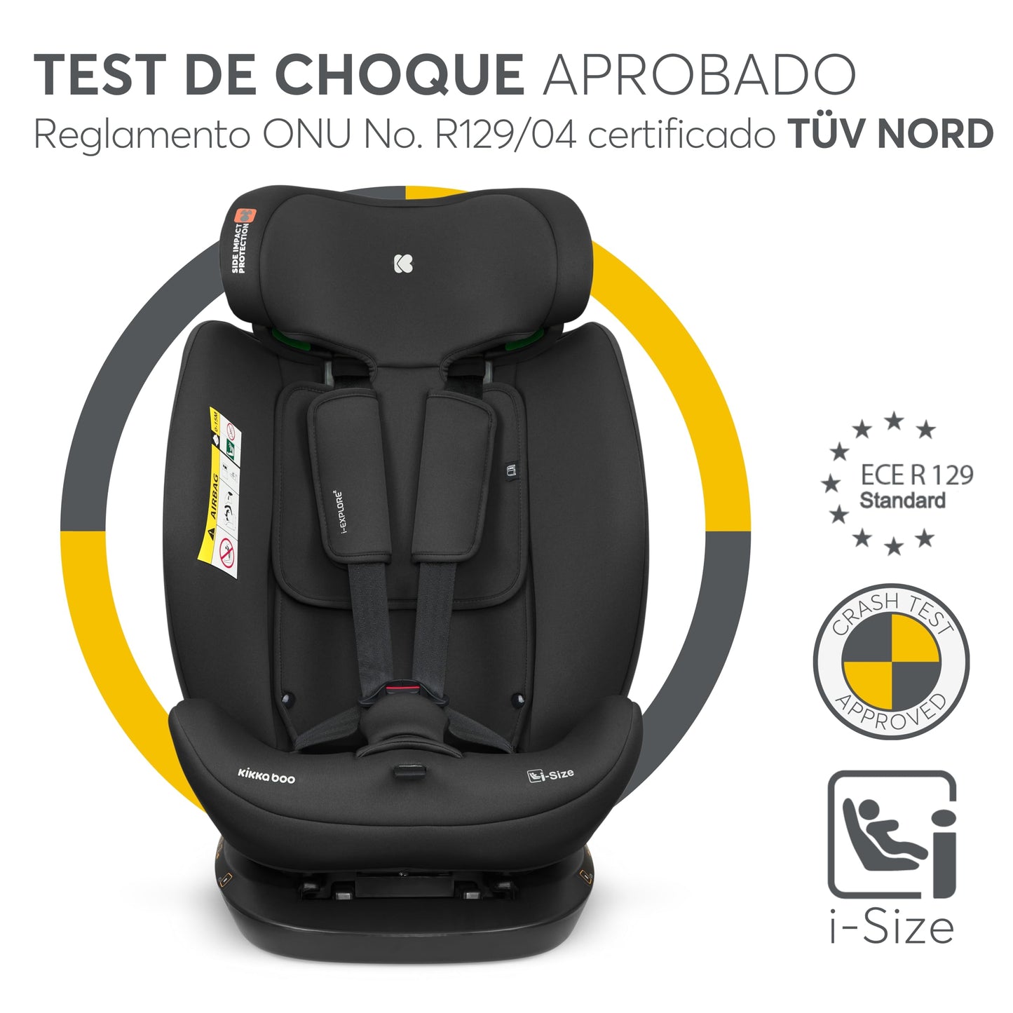 KikkaBoo i-EXPLORE 2 i-Size turvatool 40–150 cm, ilma ISOFIXita, must