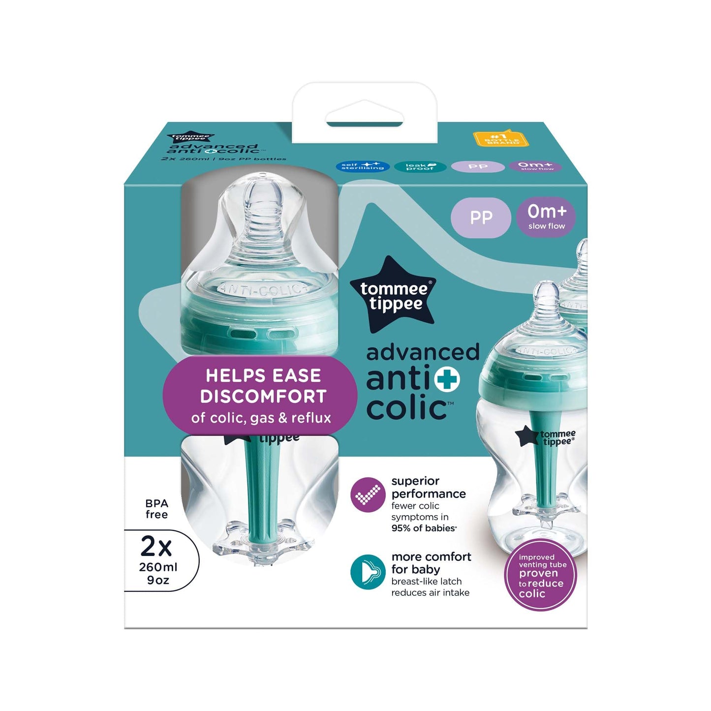 Tommee Tippee Advanced Anti-Colic lutipudelid, 260 ml, 2 tk