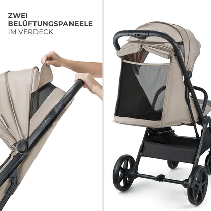 Kinderkraft LOOM kompaktne ja kerge jalutuskäru, automaatne kokkupanek, beige