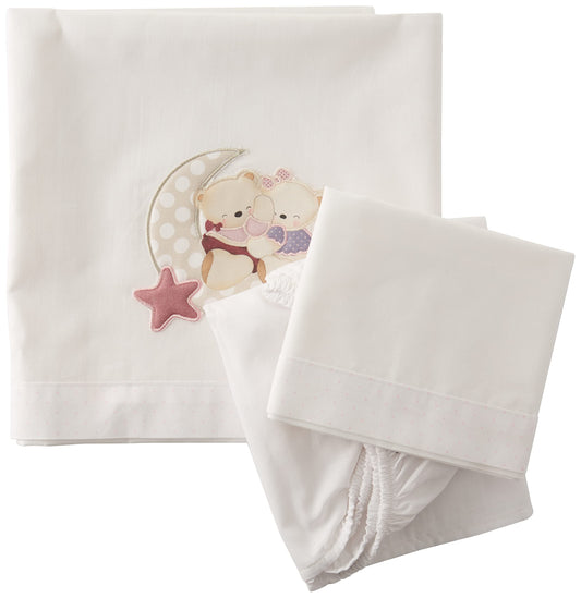 Interbaby Lovely Bear voodipesukomplekt 50x80, valge/roosa