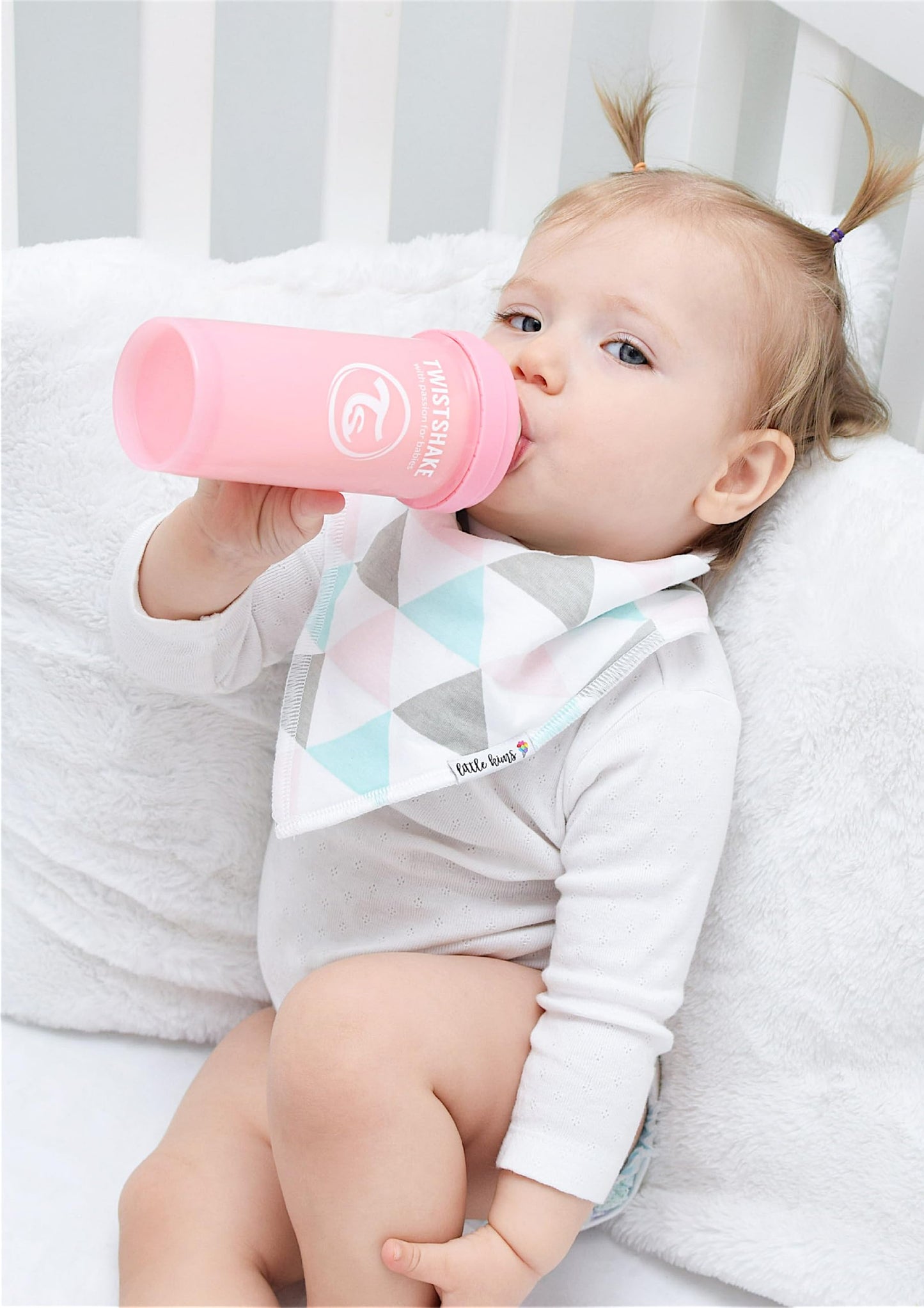 Twistshake koolikuvastane lutipudel 260 ml + piimapulbri konteiner, hall
