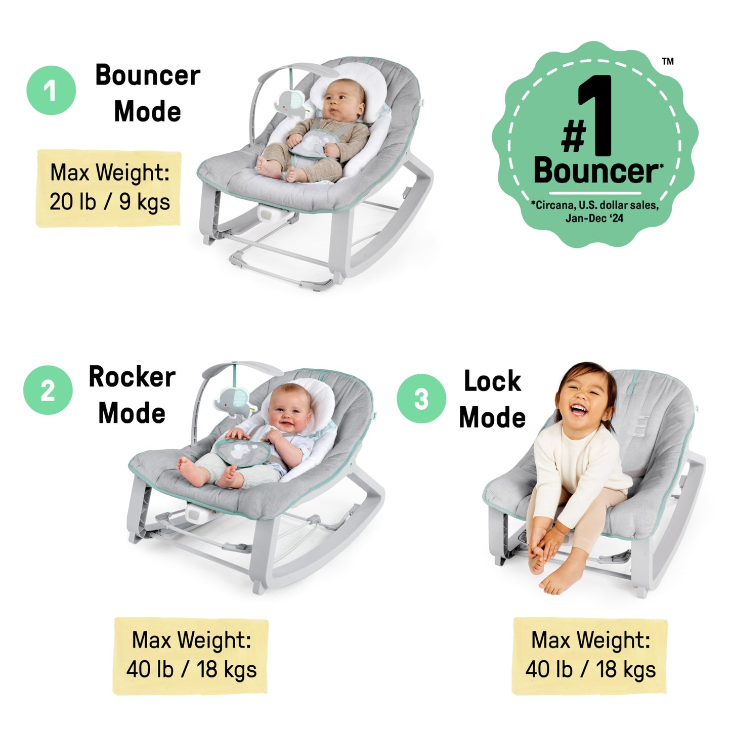 Ingenuity Keep Cozy 3-in-1 beebikiik ja lamamistool Weaver