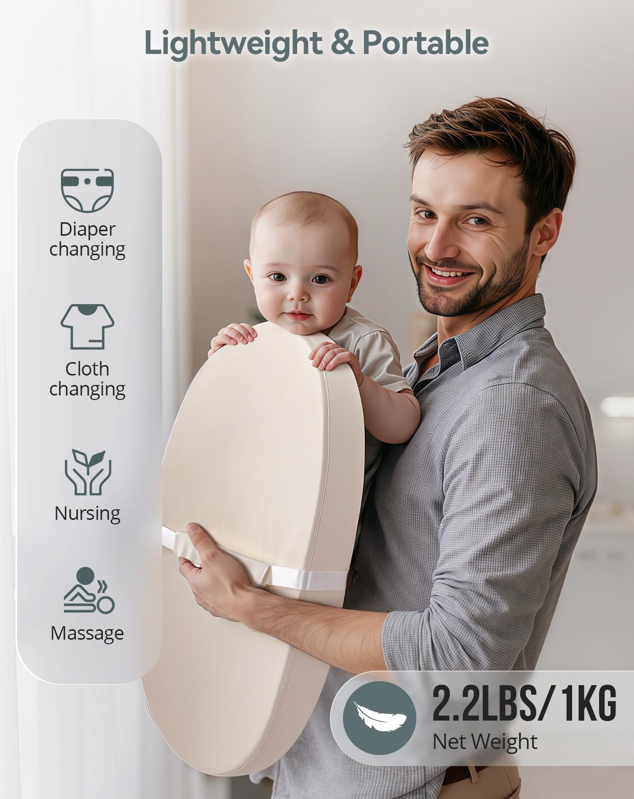 COMOMY veekindel ja pühitav mähkimisalus turvarihmaga, beež