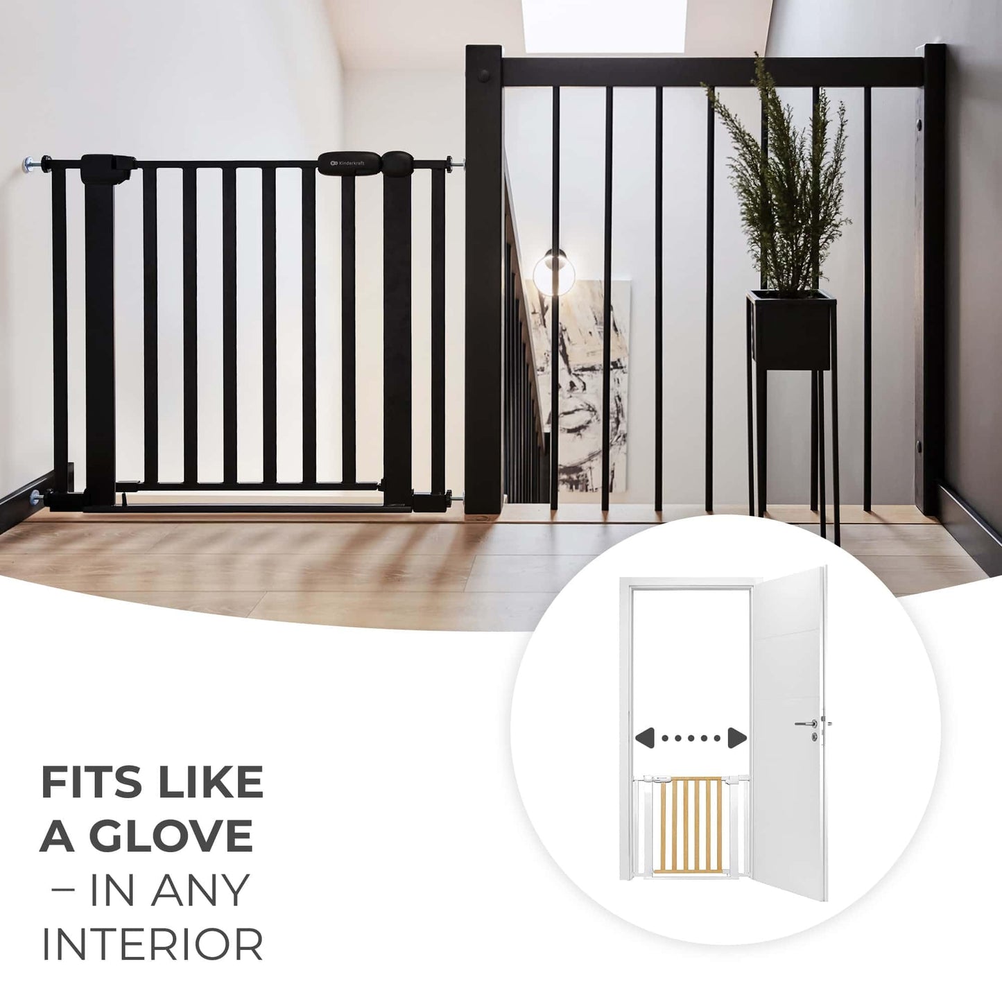 Kinderkraft LOCK&GO turvavärav, 75–103 cm, puitviimistlus