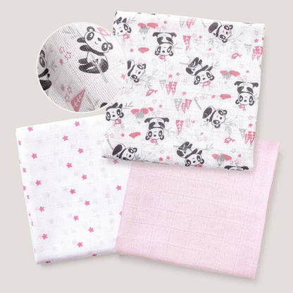 Interbaby puuvillaiset harsopyyhkeet 80 × 80 cm, 3 kpl, vaaleanpunainen, malli 98971-02