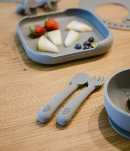 Interbaby silikoonist iminappkinnitusega taldrik, hall