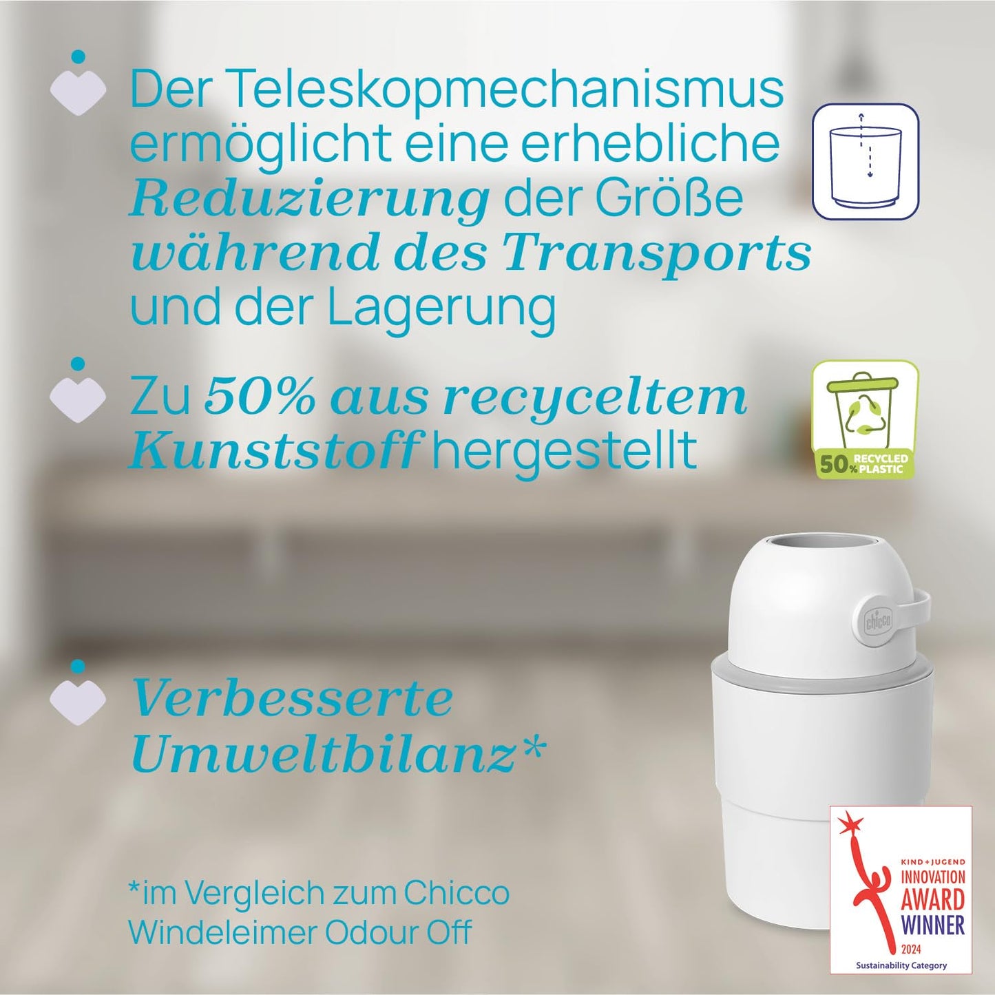 Chicco Compact Odor Control mähkmeämber, kokkupandav, valge